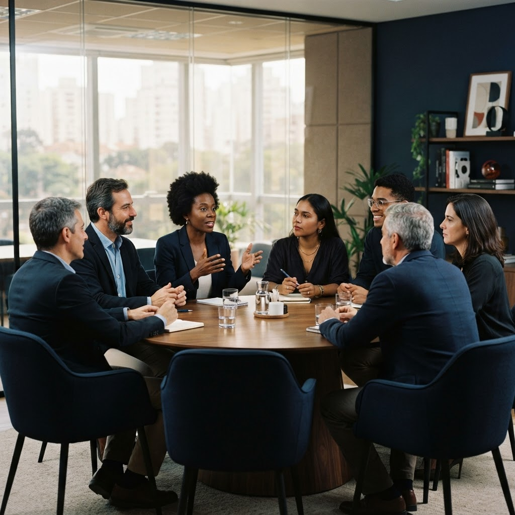 Equipe em alinhamento estratégico