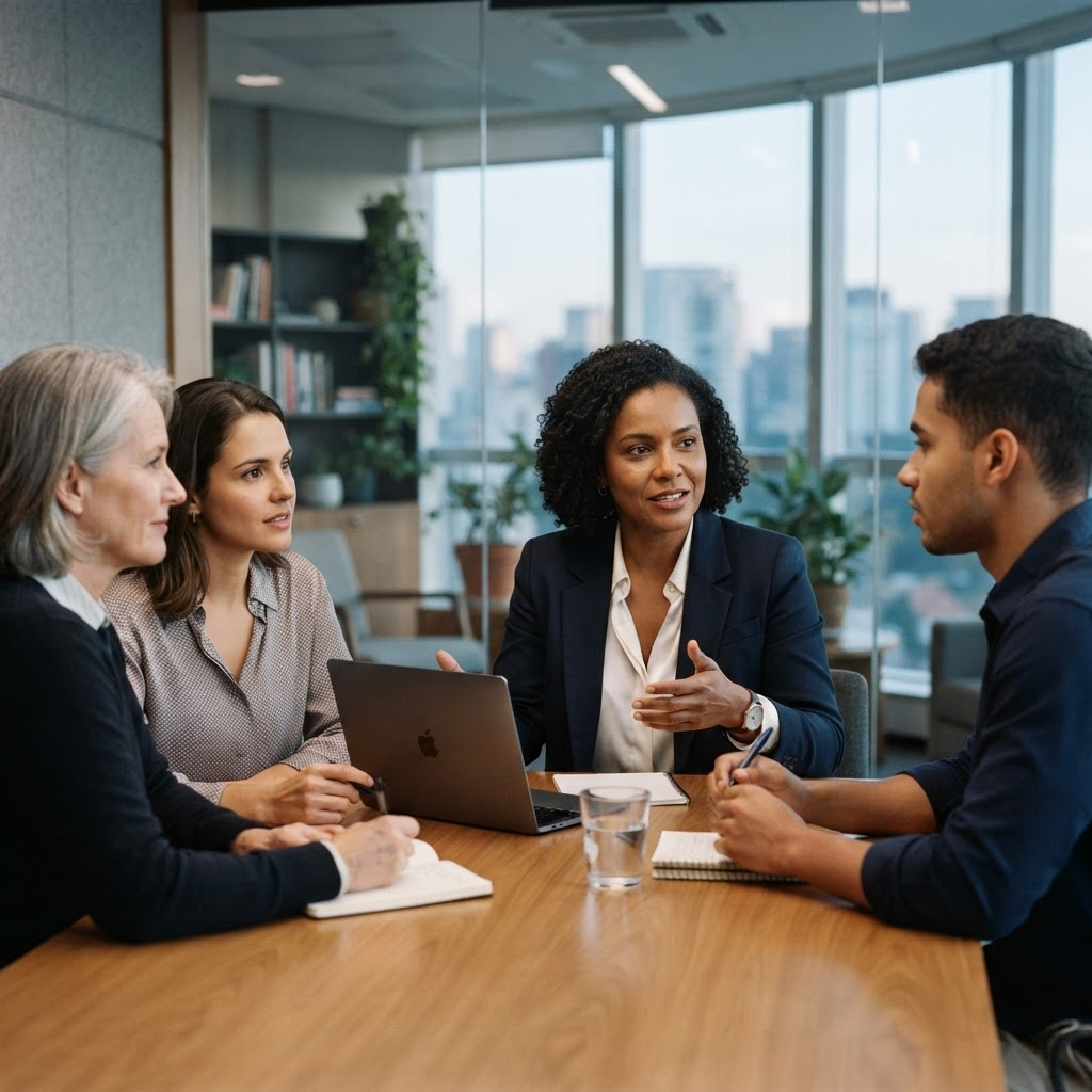 Liderança conduzindo uma conversa responsável