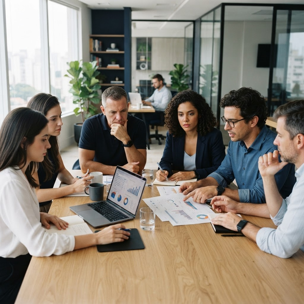 Consultores analisando um diagnóstico organizacional